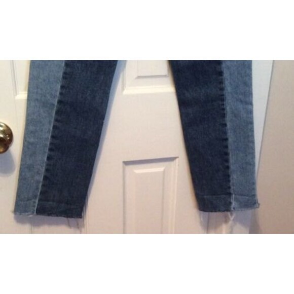 URBAN OUTFITTERS BDG JESSYE TWO TONE PIECED STRAIGHT LEG JEANS 25 RAW HEM BOHO - Picture 6 of 7